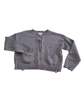 Elan Knit Cardigan Women L Gray LS Buttons Cotton Distressed Hobo Coastal Hippie